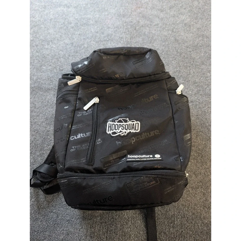 Hoop Culture HOOPSQUAD Basketball Backpack Black Travel Gym Bag Shoes Pocket